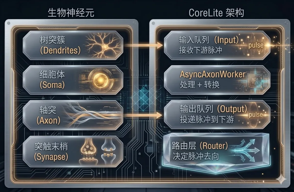 生物神经元与 CoreLite 架构对照